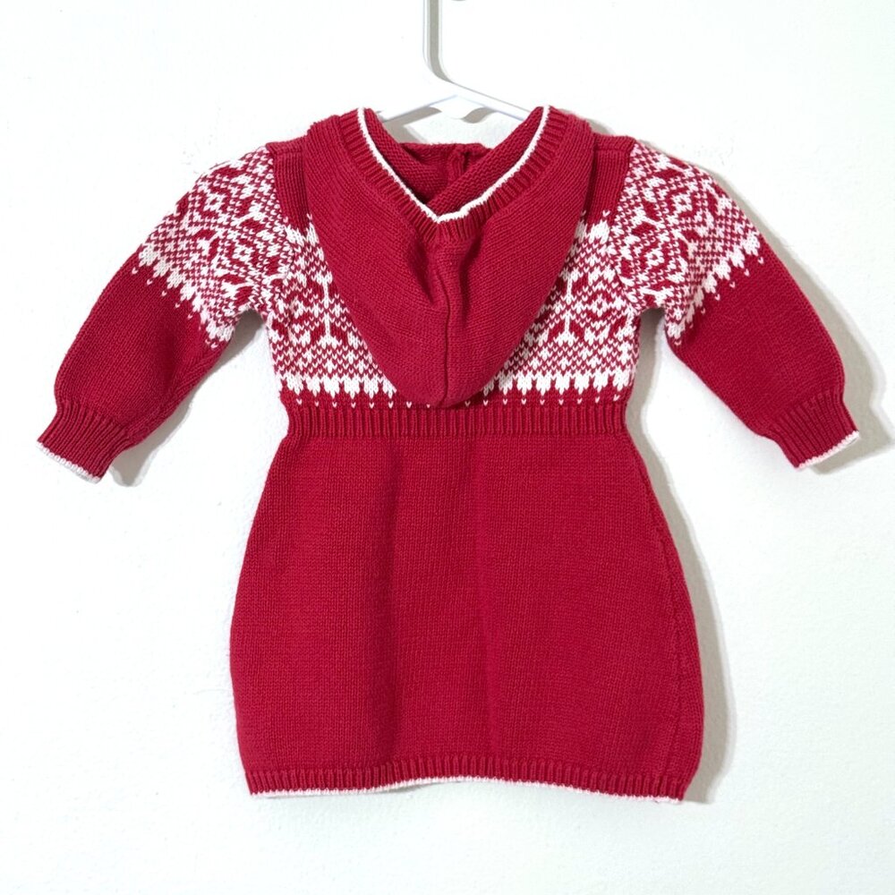 Ralph Lauren Baby Red Cotton Fair Isle Sweater Dress Hooded Holiday Christmas - Picture 5 of 12